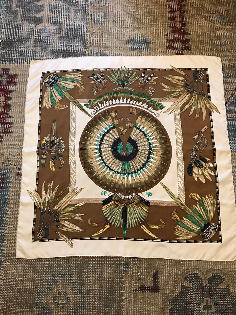 Hermes Scarf Brazil Feathers Carnival Native Anerican Tribal | Etsy