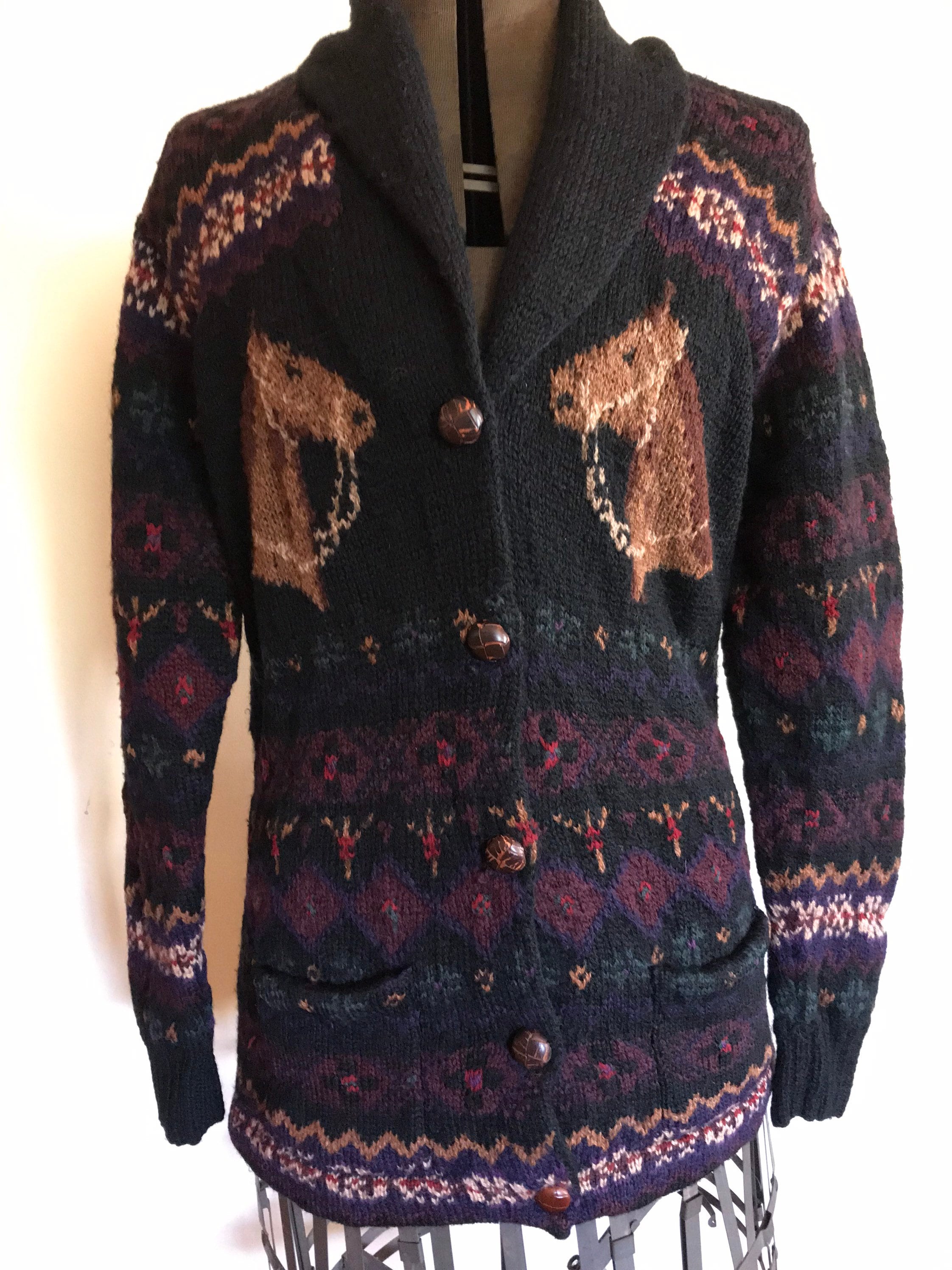 Lauren Ralph Lauren HAND KNIT カーディガン L Ralph Lauren Hand Knit Sweater Coat Equestrian Fair Isle Cardigan