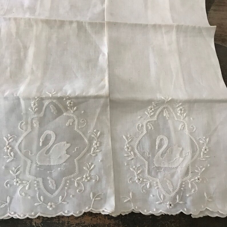 Antique Swan Linen Hand Towels Linen Guest Towels Bird Towels Etsy