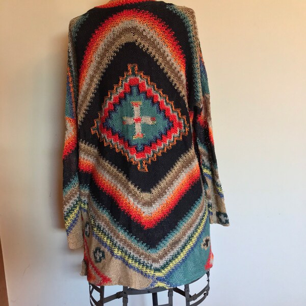 Ralph Lauren Hand knit Shawl Sweater Open Wrap Wrap Poncho Tribal Western Indian Blanket  Southwestern