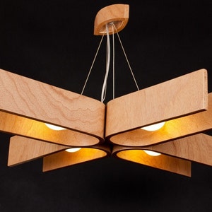 Hanging lamp with natural wood texture, made of bent plywood (33x33 inches), chandelier,  modern, wood