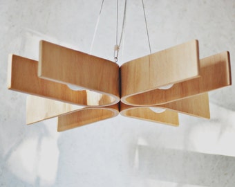 Hanging lamp with natural wood texture (28x28 inches), plywood chandelier