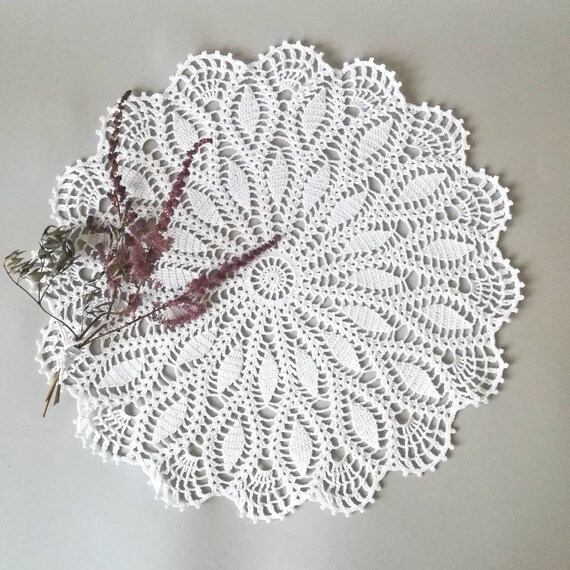 Crochet Table Mat Round Runner White Cotton Doily Image 0