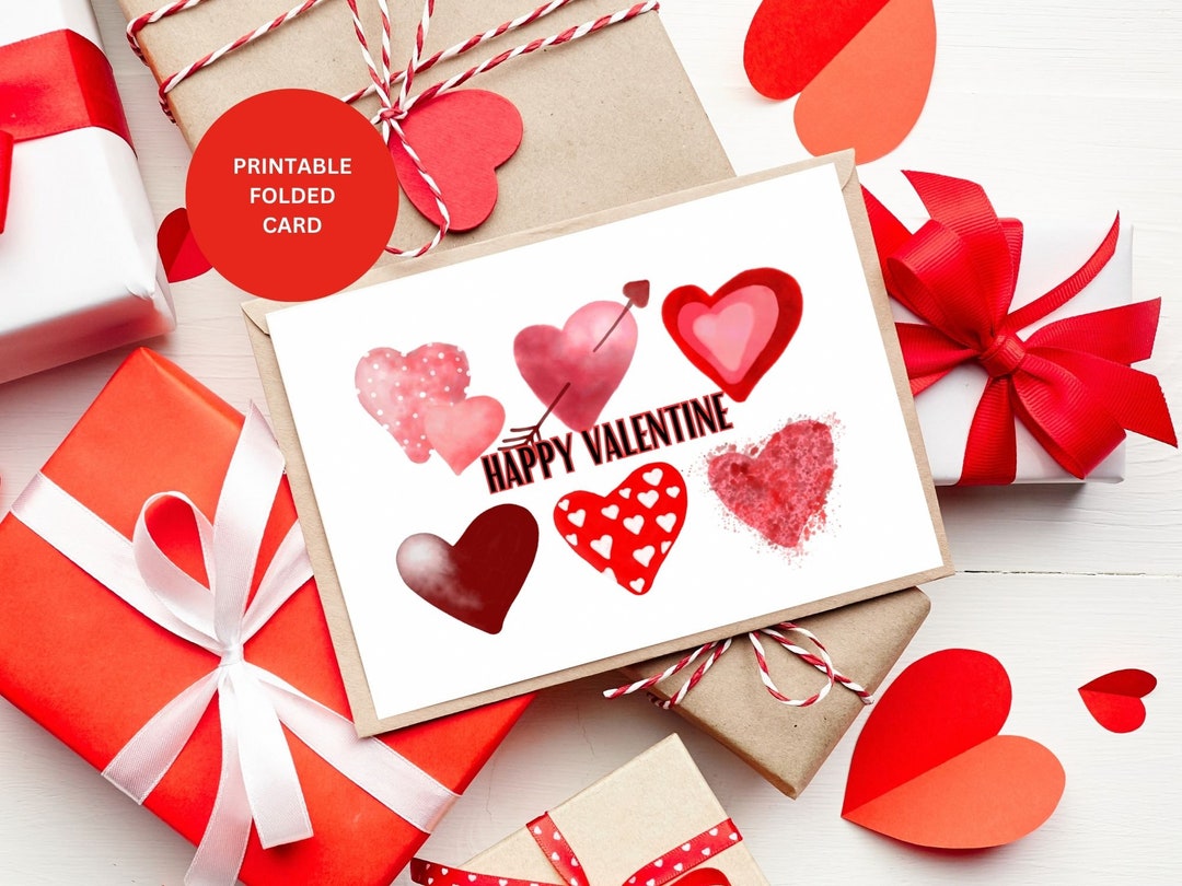 Happy Valentine Printable Card With Red Hearts, Card With Heart ...