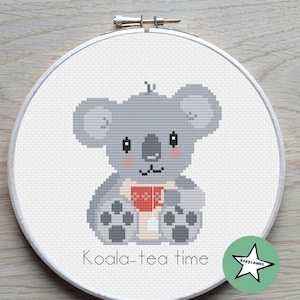 modern cross stitch pattern koala, koala pun, Koala-tea time , PDF,  ** instant download**