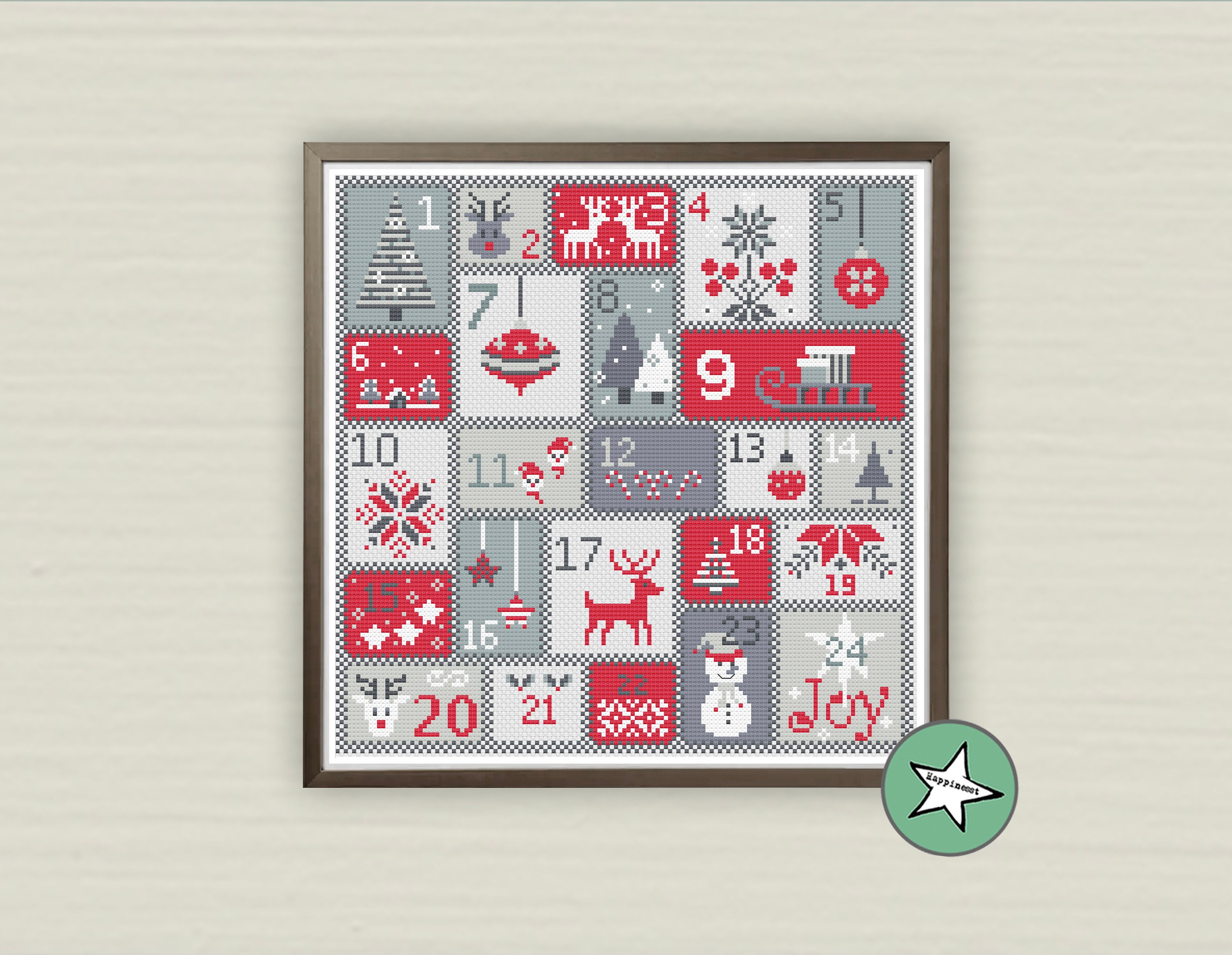 Calendrier de l'avent de Noël avec 24 animaux Cross Stitch Pattern