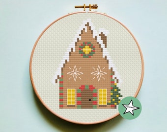 christmas cross stitch pattern, gingerbread house, merry christmas, modern cross stitch, christmas ornament, PDF, ** instant download**