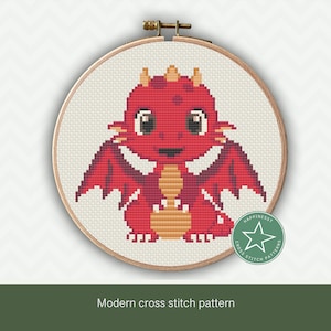 Cross stitch pattern red dragon, modern cross stitch, Chinese dragon, PDF, ** instant download**