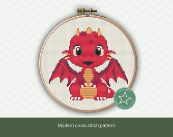 Cross stitch pattern red dragon, modern cross stitch, Chinese dragon, PDF, ** instant download**
