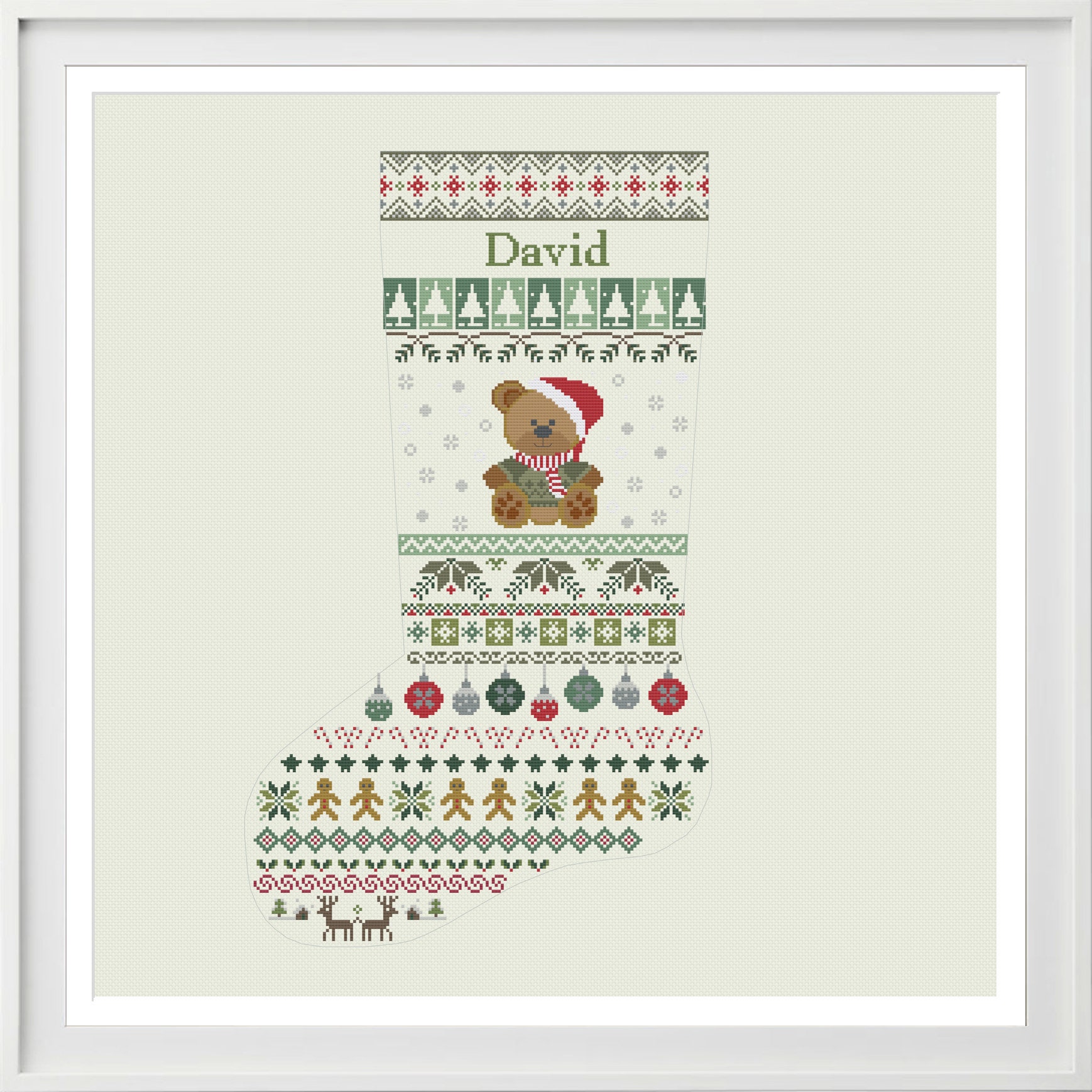 Christmas Stocking Cross Stitch Pattern Teddy Bear, DIY Customizable ...