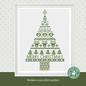 Christmas cross stitch pattern, nordic Christmas tree sampler, nordic folk art, PDF, ** instant download**