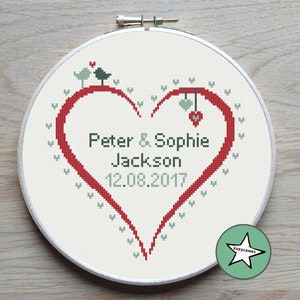 Wedding cross stitch pattern, heart customizable, modern pattern, wedding anniversary, PDF, DIY ** instant download**