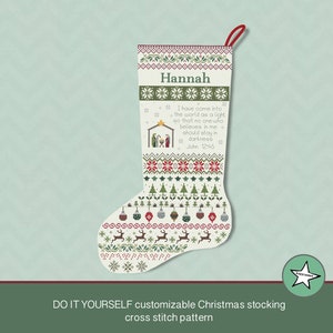 Christmas stocking cross stitch pattern nativity scene, DIY customizable with name, Christmas decoration,  PDF, ** instant download**