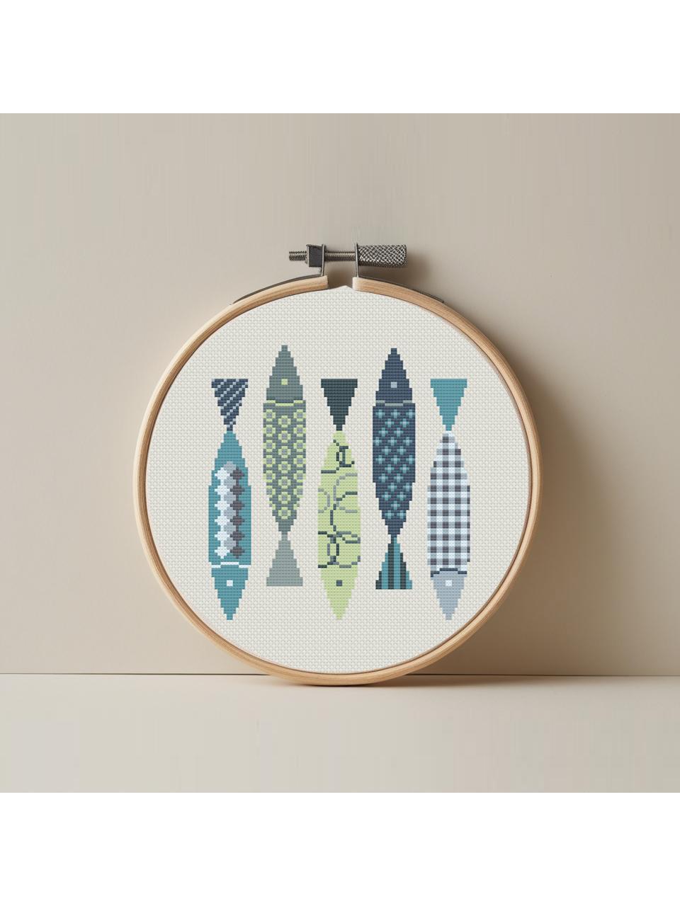 Cross Stitch Pattern Fish, Geometric Fish, Modern Cross Stitch, Nature ...