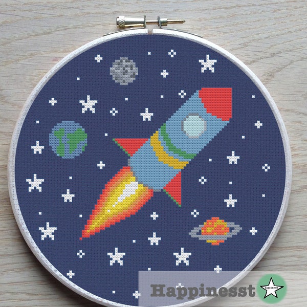 cross stitch pattern rocket, modern cross stitch, space, PDF,  ** instant download**