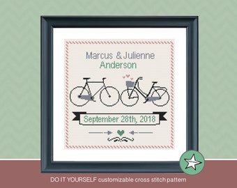 Wedding cross stitch pattern, customizable, bikes, wedding anniversary PDF, DIY ** instant download**