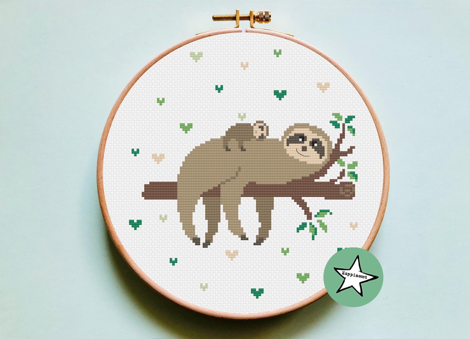 Cross stitch pattern sloth sloth & baby sloth modern cross | Etsy