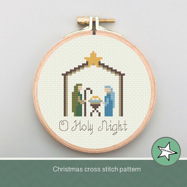 Christmas cross stitch pattern, nativity scene, O Holy Night, small Christmas decoration, ornament, PDF, ** instant download**