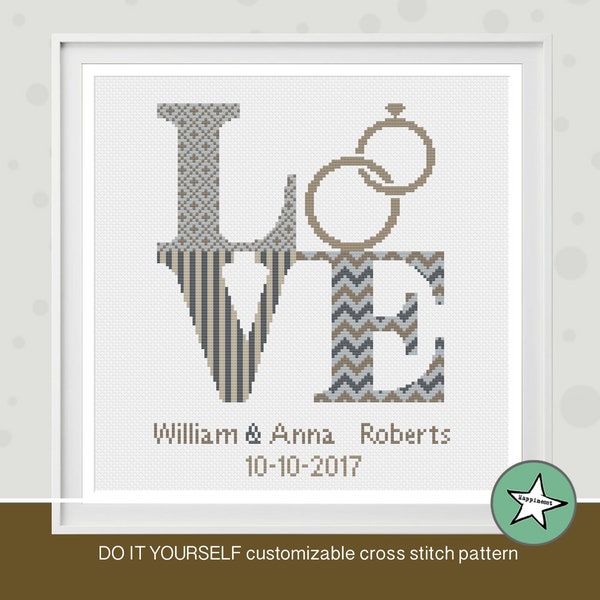 Kreuzstichmuster Hochzeit, Kreuzstich Stickmuster, Liebeszeichen, DIY personalisierbar, Braut und Bräutigam, Hochzeitstag PDF, DIY **sofort download**