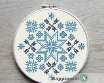 modern cross stitch pattern, geometric ornament, traditional folk, snowflakes, nordic, folk art, PDF ** instant download**