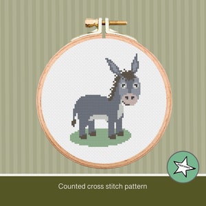 Cross stitch pattern donkey, farm animal, mini modern cross stitch, nature, PDF,  ** instant download**