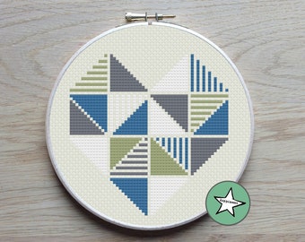 geometric modern cross stitch pattern heart,, tangram style, triangles, love PDF pattern ** instant download**