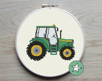 Tractor Cross Stitch Pattern, Modern Embroidery (PDF Pattern)