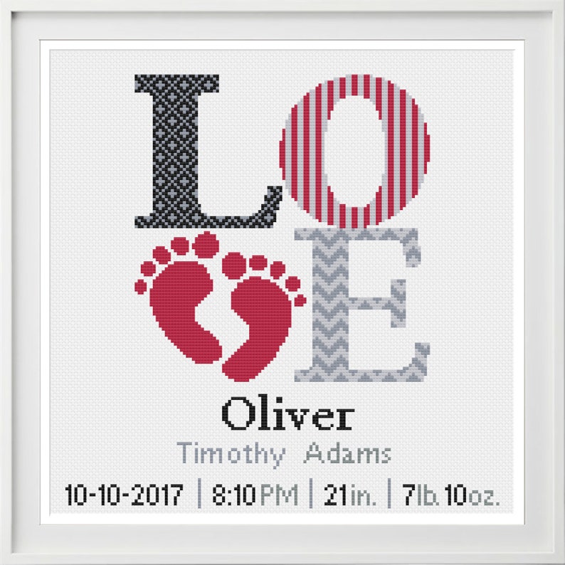 Cross Stitch Pattern Baby Birth Sampler LOVE Baby Feet Etsy