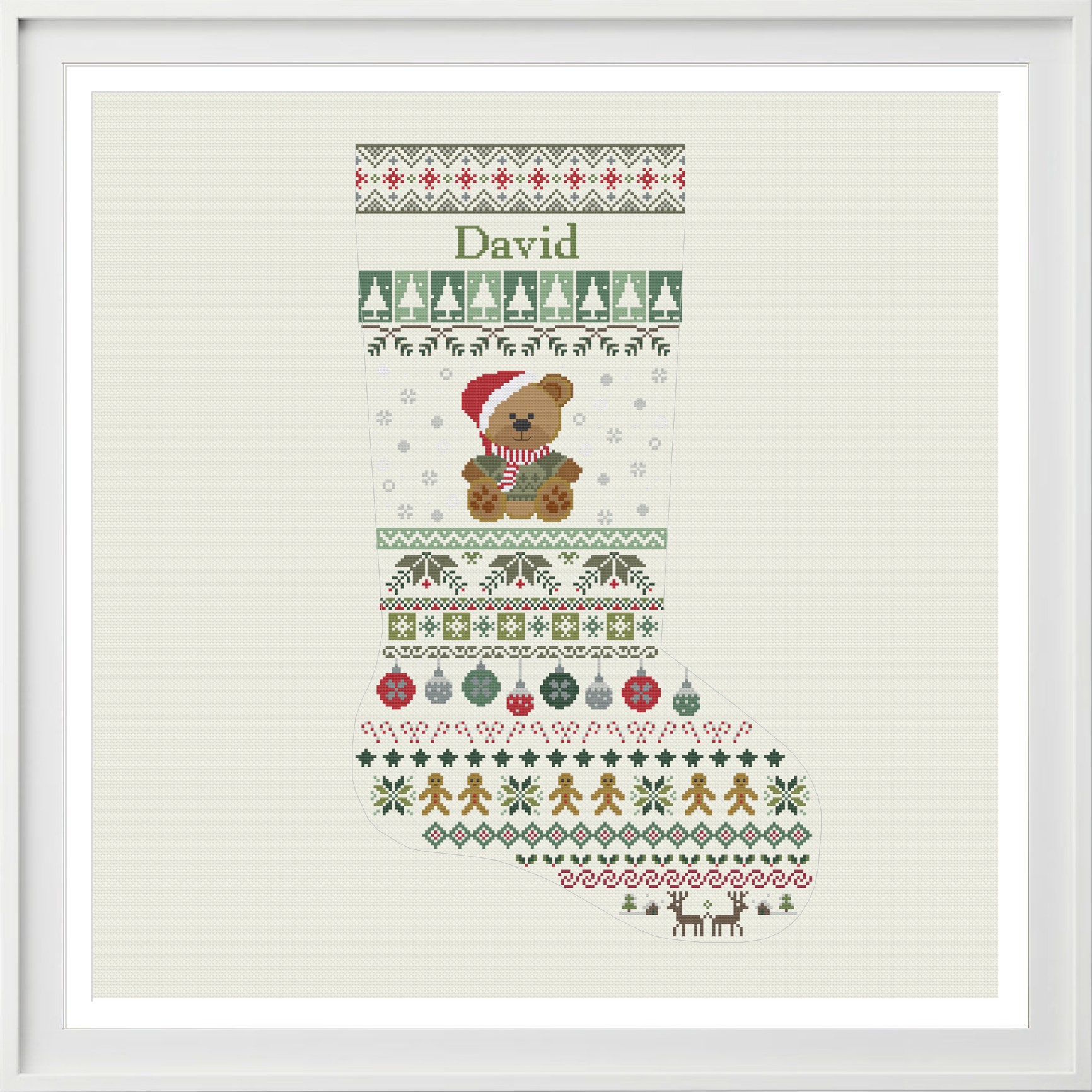 Christmas Stocking Cross Stitch Pattern Teddy Bear, DIY Customizable ...