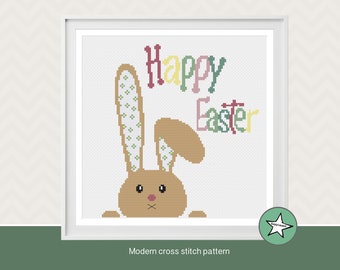 Modern cross stitch pattern easter bunny , Happy easter, PDF  ** instant download**