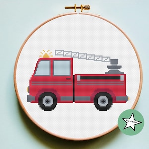 modern cross stitch pattern firetruck, kids room, nursery, easy cross stitch, PDF,  ** instant download**