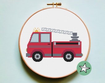 modern cross stitch pattern firetruck, kids room, nursery, easy cross stitch, PDF,  ** instant download**