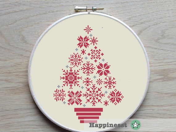 Cross Stitch Christmas Tree Snowflakes Modern
