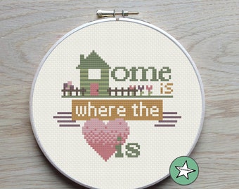 Modern cross stitch pattern "Home is where the heart is" quote, PDF  ** instant download**