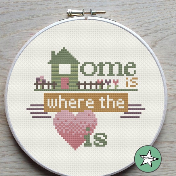 Modern cross stitch pattern "Home is where the heart is" quote, PDF  ** instant download**