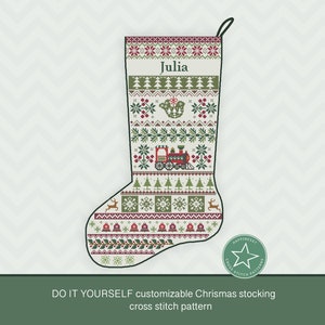 Christmas stocking cross stitch pattern dove and train (pointing left), DIY customizable with name,  PDF, ** instant download**