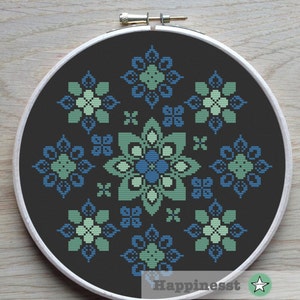 modern cross stitch pattern, flower ornament, geometric pattern, folk art, PDF ** instant download**