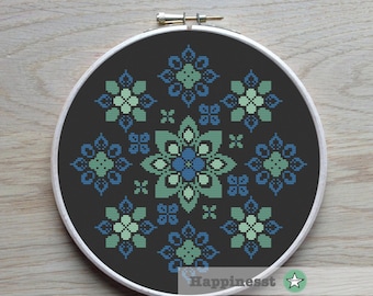 modern cross stitch pattern, flower ornament, geometric pattern, folk art, PDF ** instant download**