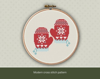 cross stitch pattern mitten, nordic folk, winter, Christmas, modern cross stitch, PDF ** instant download**