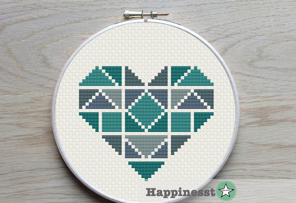 Geometric Modern Cross Stitch Pattern Heart Valentine Heart - Etsy