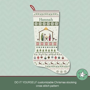Christmas stocking cross stitch pattern Nativity scene, pointing right DIY customizable with name,  PDF, ** instant download**