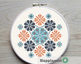 modern cross stitch pattern, geometric snowflake ornament, PDF ** instant download**