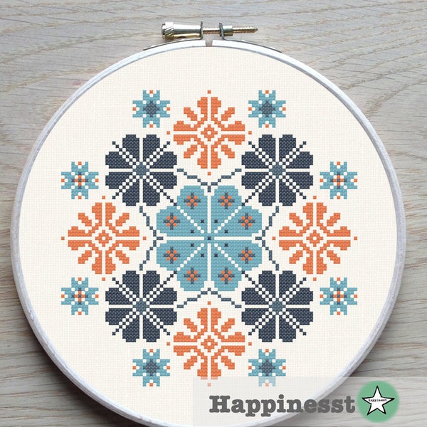 modern cross stitch pattern, geometric snowflake ornament, PDF ** instant download**