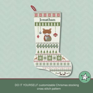 Christmas stocking cross stitch pattern wolf, pointing right, DIY customizable with name, Christmas decoration,  PDF, ** instant download**