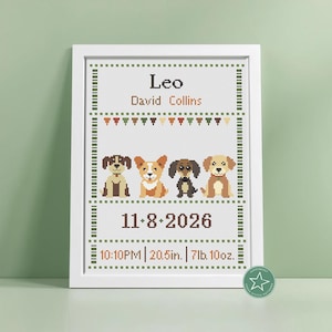 Cross Stitch Pattern dogs Birth Sampler: Customizable DIY (PDF download)