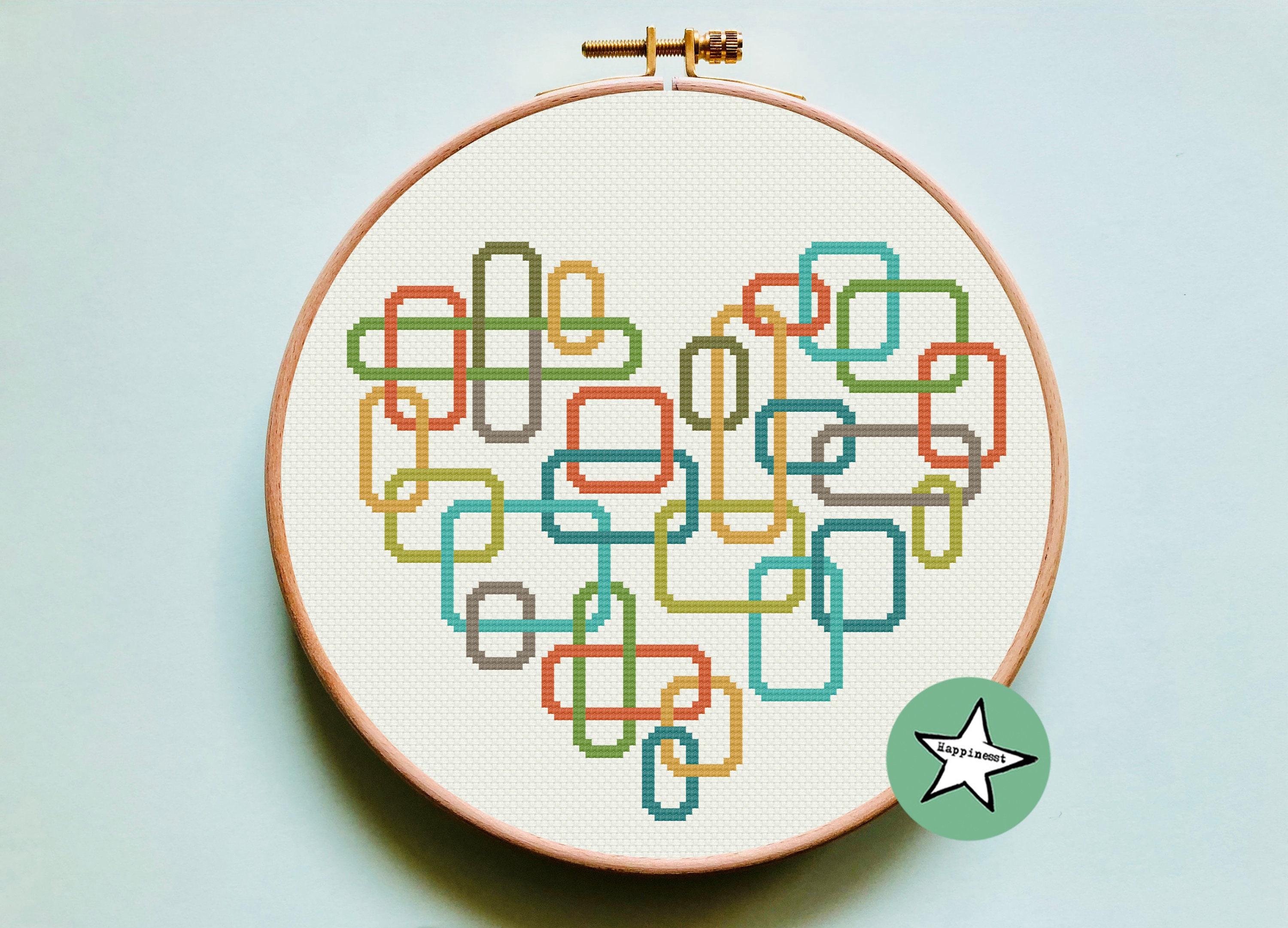 Geometric modern cross stitch pattern heart retro blocks PDF Etsy