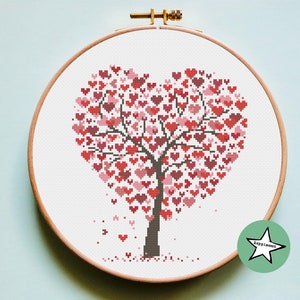 padrão de ponto cruz, coração de árvore de amor, padrão moderno, árvore de casamento PDF, DIY ** download instantâneo ** ij