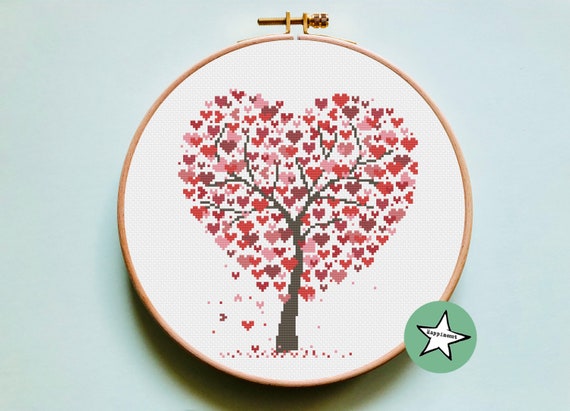 Cross Stitch Pattern Love Tree Heart Modern Pattern Wedding Etsy