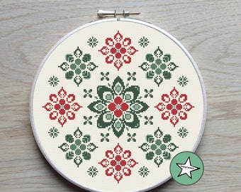 Modern cross stitch pattern, flower ornament, geometric pattern, folk art, PDF ** instant download**