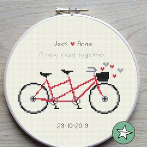 Wedding cross stitch pattern, DIY customizable, tandem, a new road together, wedding anniversary PDF, DIY ** instant download**